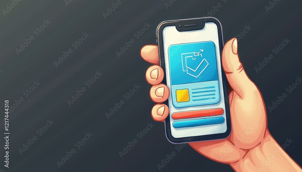 A close-up of a hand gripping a smartphone that showcases a vibrant digital checklist interface. This modern image symbolizes organization and efficiency, highlighting the convenience of technology in A close-up of a hand gripping a smartphone that showcases a vibrant digital checklist interface. This modern image symbolizes organization and efficiency, highlighting the convenience of technology in