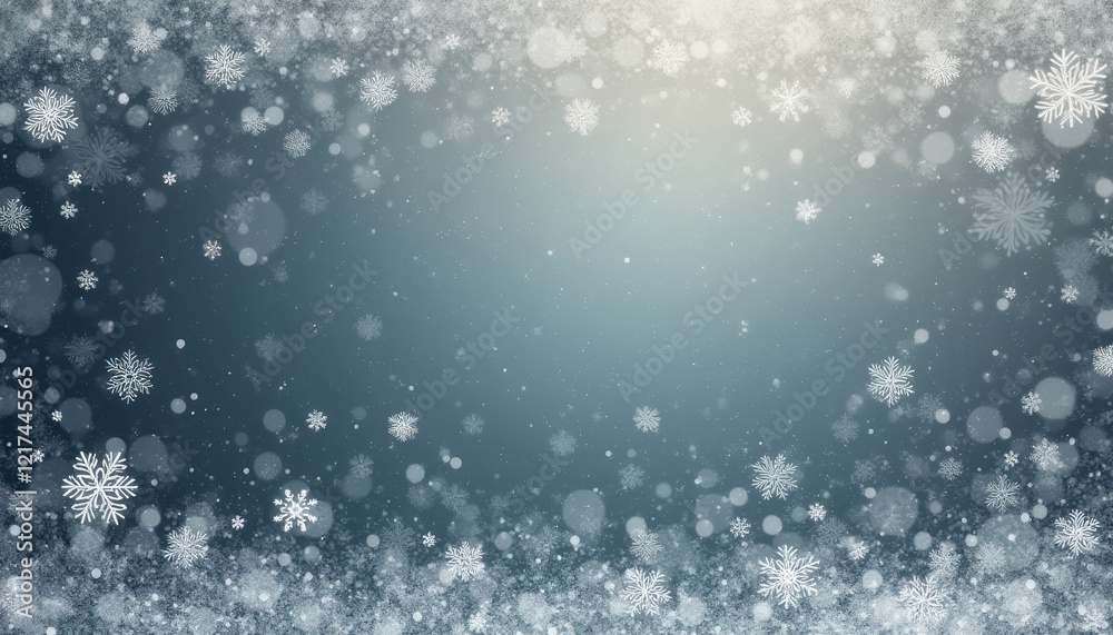 Fototapeta premium A stunning winter scene filled with a flurry of snowflakes gently falling against a soft, gradient background. This magical atmosphere evokes feelings of tranquility and joy, perfect for holiday