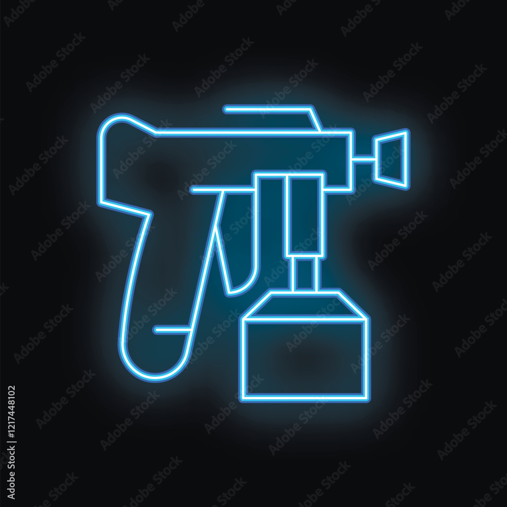 Blue neon spray gun for painting on black background Blue neon spray gun for painting on black background