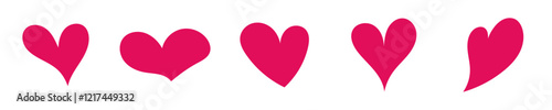 Set of drawn red hearts. Vector illustrations.