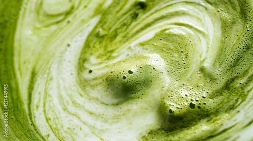 Close-Up Swirls of Creamy Matcha Latte Foam.