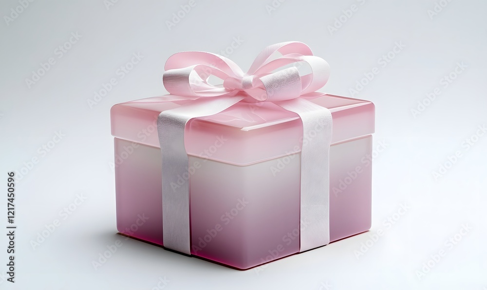 Obraz premium Pink gift box with ribbon, studio shot, white background, present