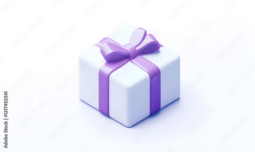 Purple-bow gift box on white background, studio shot, e-commerce