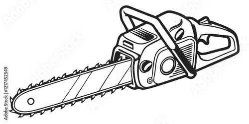 chainsaw logo, black outline, vector graphic, transparent background