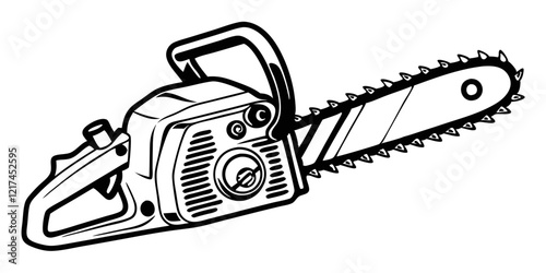 chainsaw logo, black outline, vector graphic, transparent background