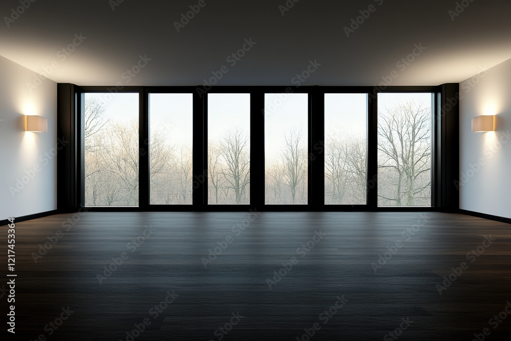Fototapeta premium A large room with a window and a wall light