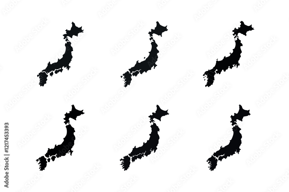 Black and White Silhouettes of Japan Map