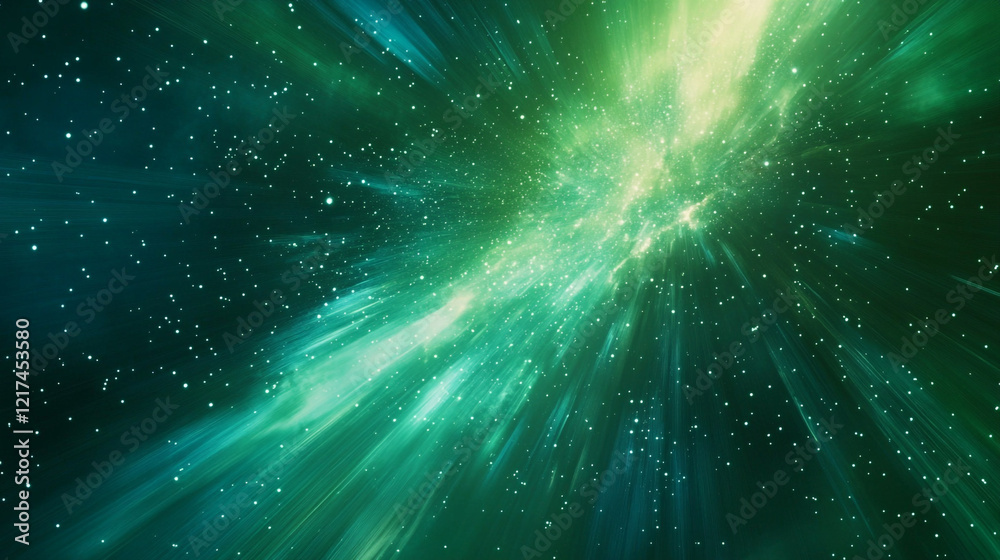 Fototapeta premium Green ethereal beams against a dark backdrop, The vast expanse of the night sky is brought to life with swirling green auroras, 