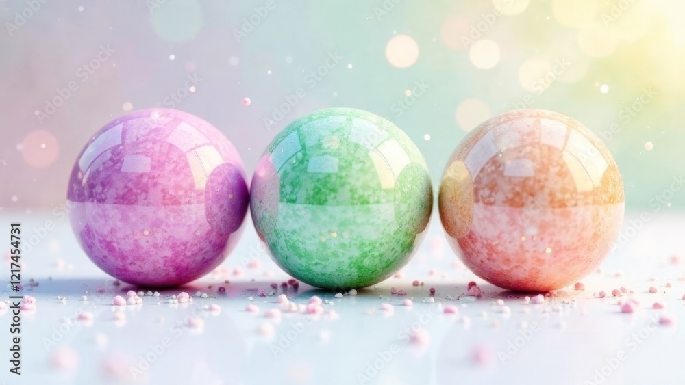 Mardi Gras background with Three colorful balls are placed on a table with a white background. The balls are of different colors, and they appear to be made of glass. The scene gives off a playful and Mardi Gras background with Three colorful balls are placed on a table with a white background. The balls are of different colors, and they appear to be made of glass. The scene gives off a playful and
