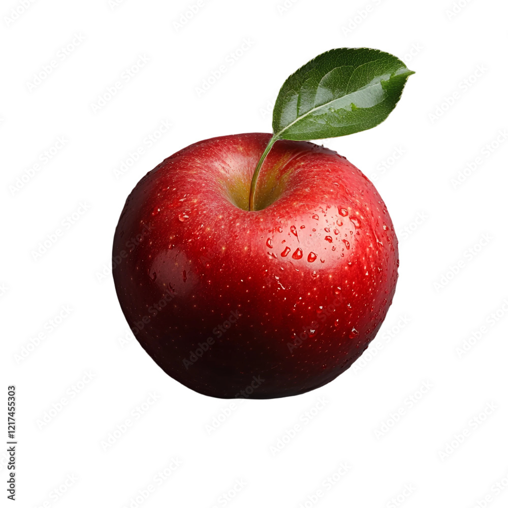 Juicy red apple with leaf water droplets isolated transparent background Juicy red apple with leaf water droplets isolated transparent background