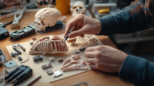 Person assembling anatomical model.
