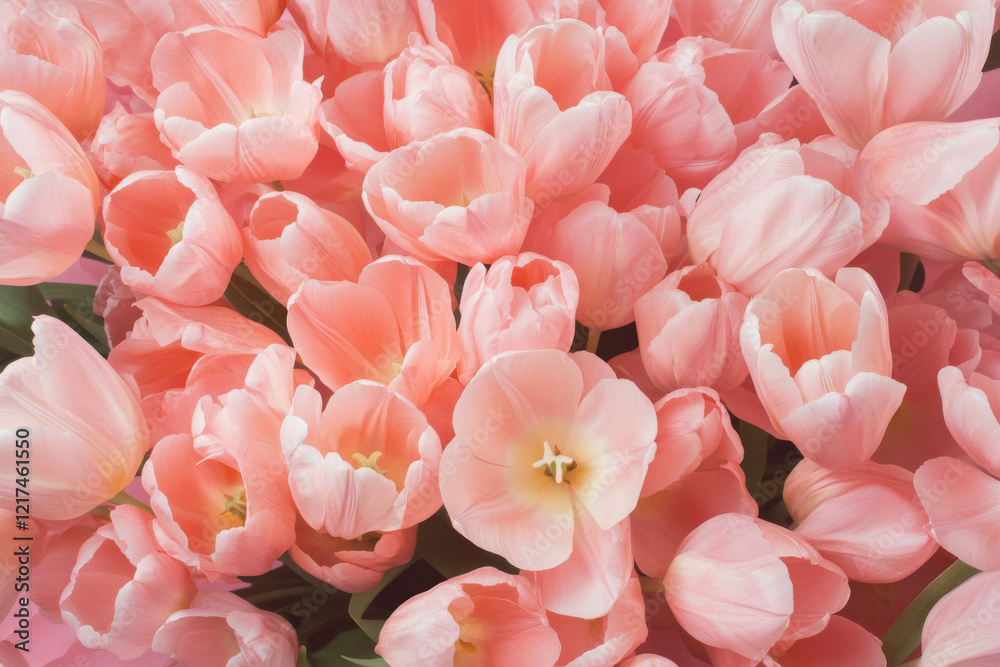 Obraz premium Beautiful collection of pink tulips in full bloom arranged for a spring celebration