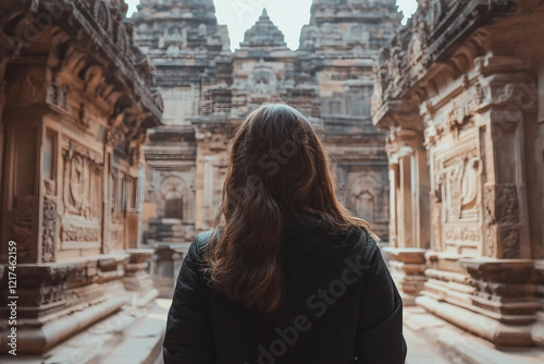 A traveler with a brown backpack generative AI