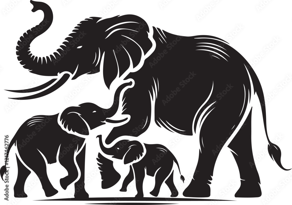 Obraz premium elephant silhouette drawing style photo black and white background. 