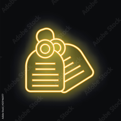 Neon tags glowing with yellow light on a black background, perfect for retail and commercial themes