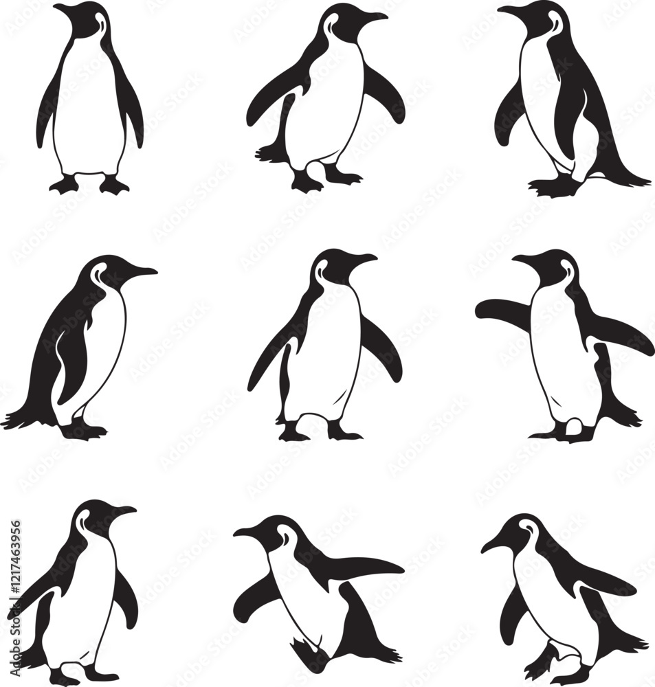 Naklejka premium penguin silhouette drawing style photo black and white background. 