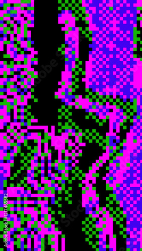 Abstract Pixel Art 8 bit background with Vibrant Pink and Green Geometric Patterns