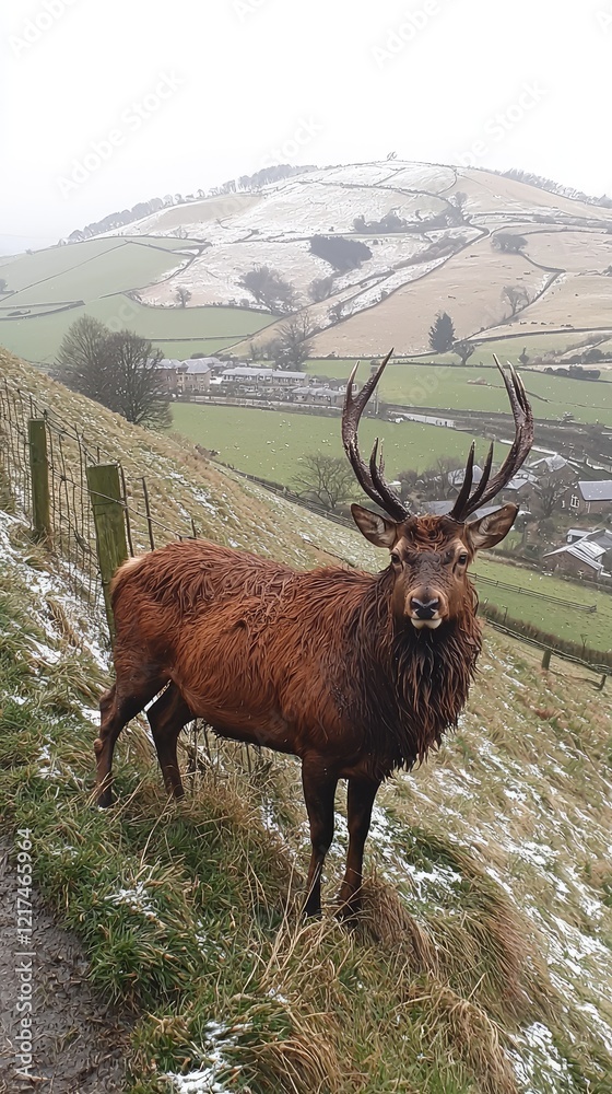 Fototapeta premium Majestic Mature Deer on Side Hill with Clockwork Precision in Nature's Timeless Harmony