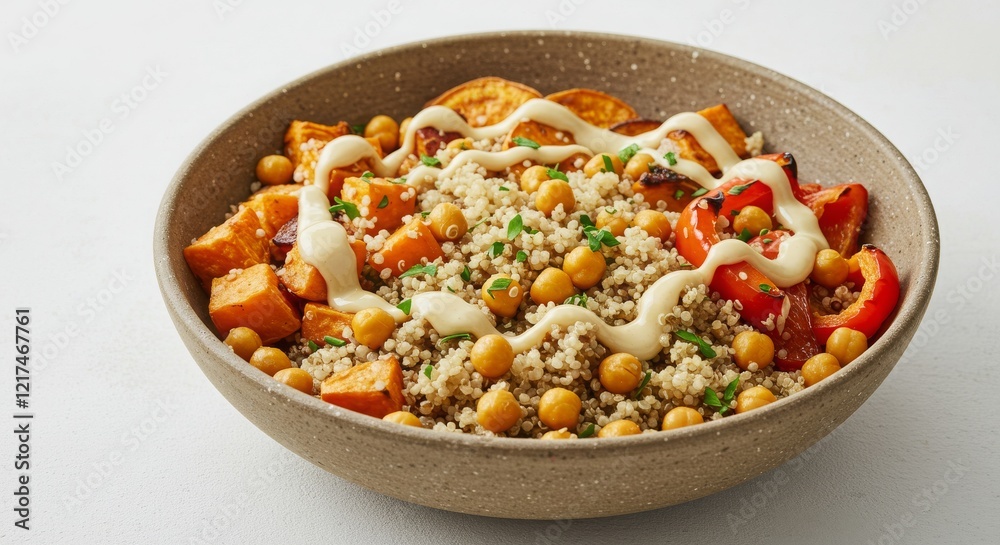 Quinoa Salad with Roasted Veggies, Chickpeas, and Tahini Dressing Quinoa Salad with Roasted Veggies, Chickpeas, and Tahini Dressing