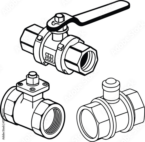 Ball Valve Illustration - Silhouette Art of Ball Valves with Handle and Threaded Connections