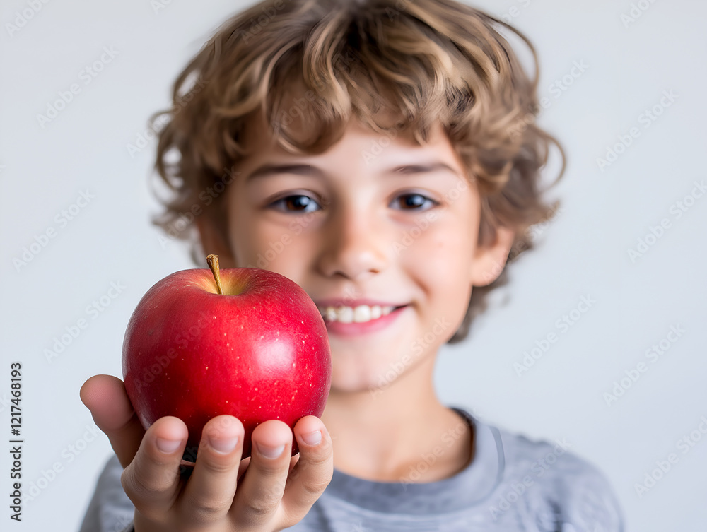 Smiling boy offering a red apple with a cheerful expression capturing the innocence and joy of childhood Smiling boy offering a red apple with a cheerful expression capturing the innocence and joy of childhood