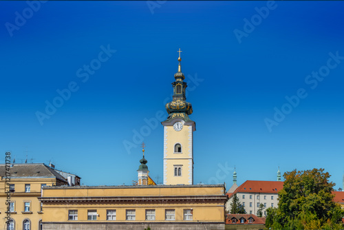 View of the tower of St Mary Church. Zagreb. photo