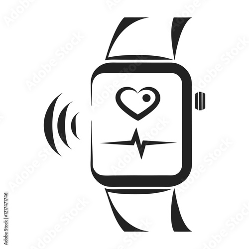 a logo of a smartwatch face with minimalistic icons of health and connectivity