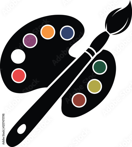 Colorful Paint Palette with Brush -  Colorful Paint Palette Icon with Brush for Artistic Projects Painting and Visual Arts