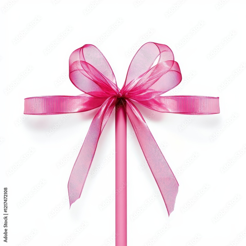 Elegant Pink Ribbon Bow On White Background Elegant Pink Ribbon Bow On White Background