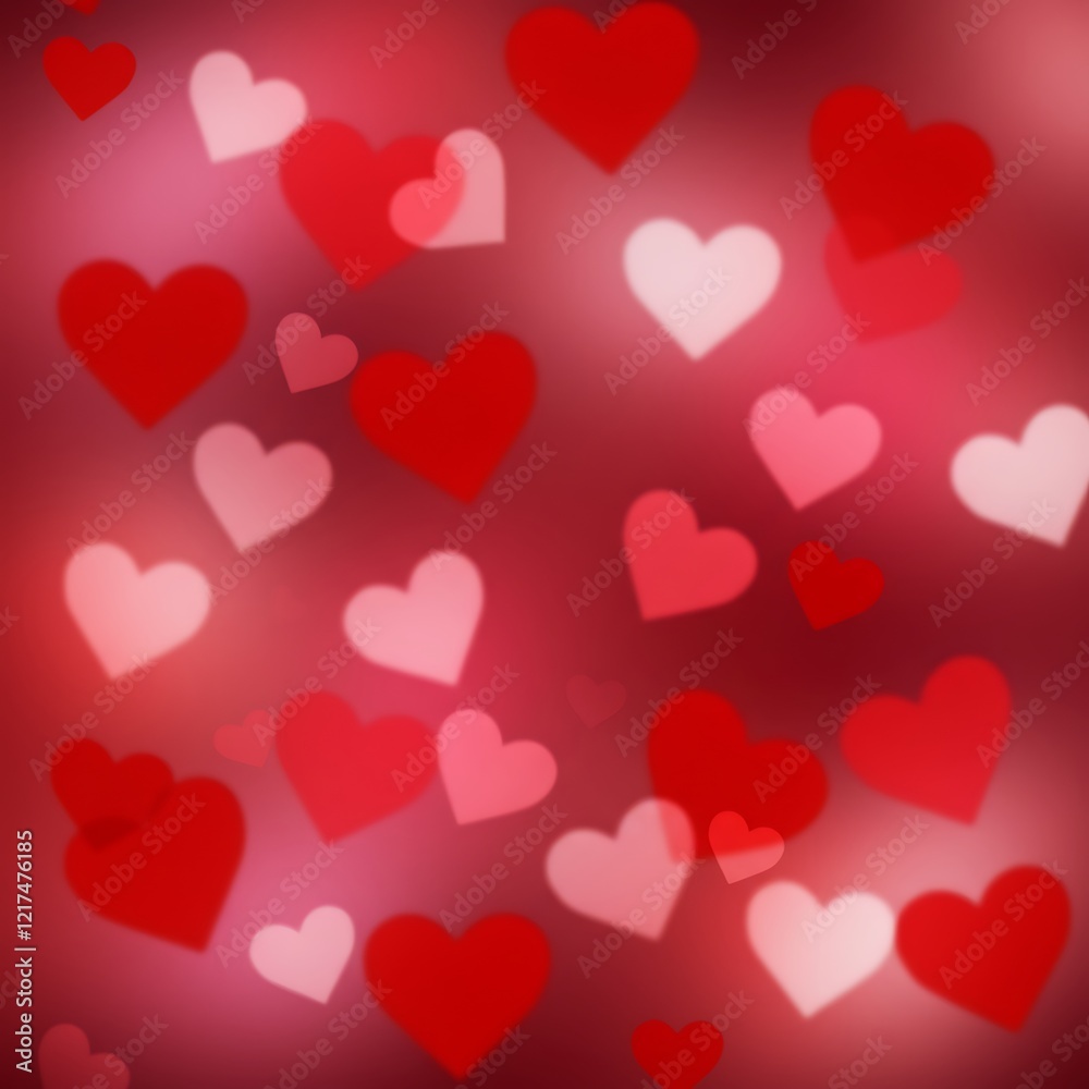 Dreamy Bokeh Background with Floating Love Hearts in Red, Pink, and White Dreamy Bokeh Background with Floating Love Hearts in Red, Pink, and White