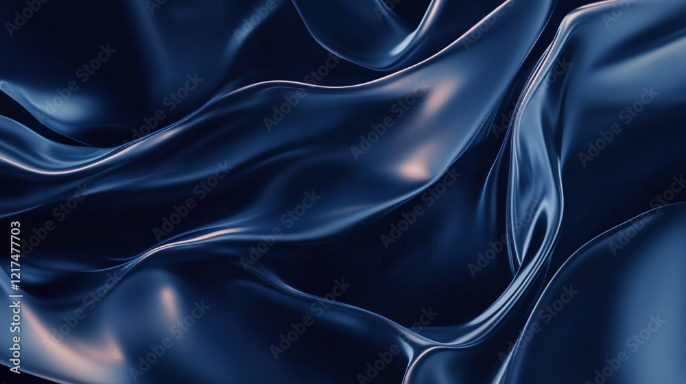 Obraz premium silk fabric backdrop, a visual ballet where threads weave, Dark blue silk fabric with smooth flowing folds