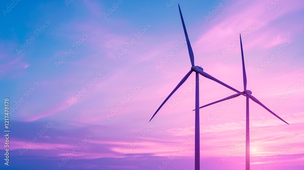 Fototapeta premium vibrant sunset over wind turbines: renewable energy and sustainable future