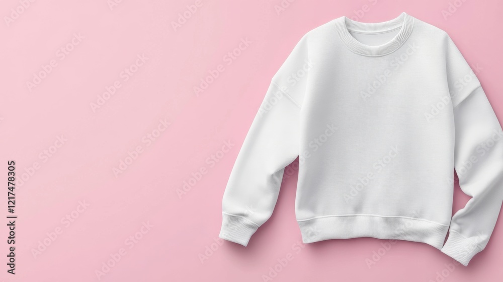 Stylish White Sweatshirt on Soft Pink Background for Fashion and Apparel Themes Stylish White Sweatshirt on Soft Pink Background for Fashion and Apparel Themes
