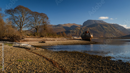Corpach wreck near Fort William, Scotland on a sunny day in november