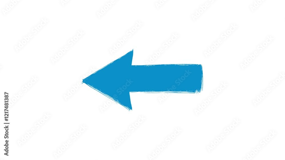 Blue pointing eye-catching arrow left down moving in stop motion animation style hand drawn on white background Blue pointing eye-catching arrow left down moving in stop motion animation style hand drawn on white background