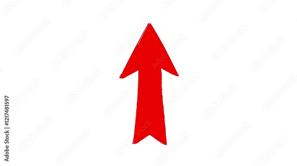 Red pointing eye-catching arrow up moving in stop motion animation style hand drawn on white background Red pointing eye-catching arrow up moving in stop motion animation style hand drawn on white background