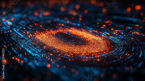 A digital fingerprint made of binary code and metadata 342