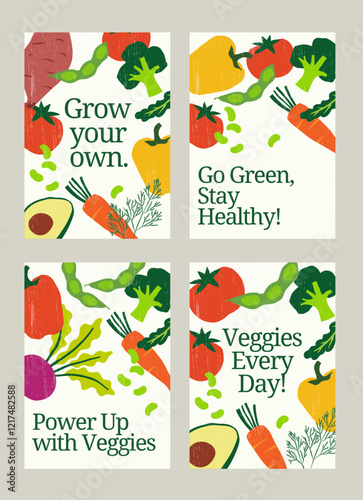 Set of 4 vegetable poster designs.