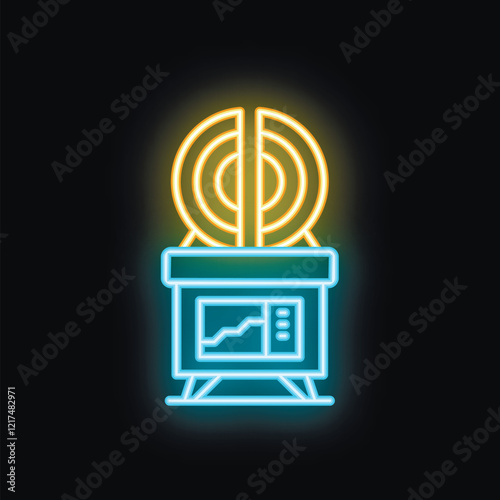 Neon seismograph icon glowing on dark background, representing seismic activity monitoring