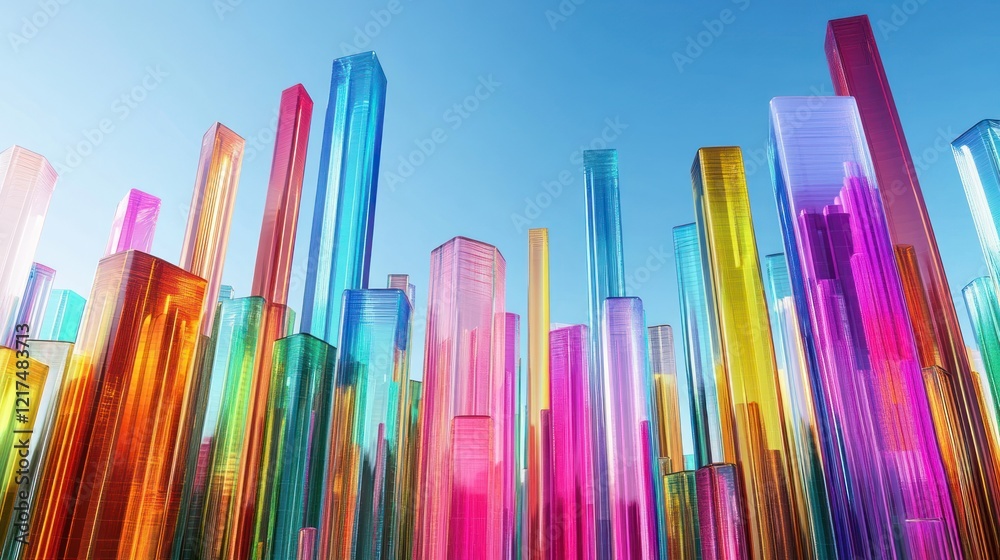 3D data visualization of colorful skyscrapers. 3D data visualization of colorful skyscrapers.