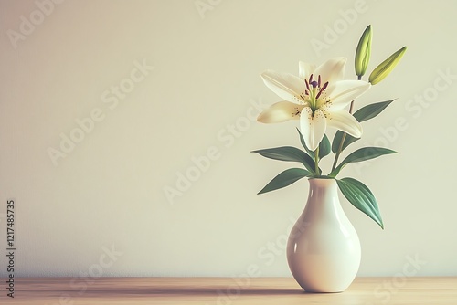 Wallpaper Mural Delicate White Lily in Vase - A Peaceful Floral Arrangement Torontodigital.ca