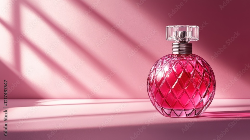 Elegant Pink Perfume Bottle on Soft Surface Elegant Pink Perfume Bottle on Soft Surface