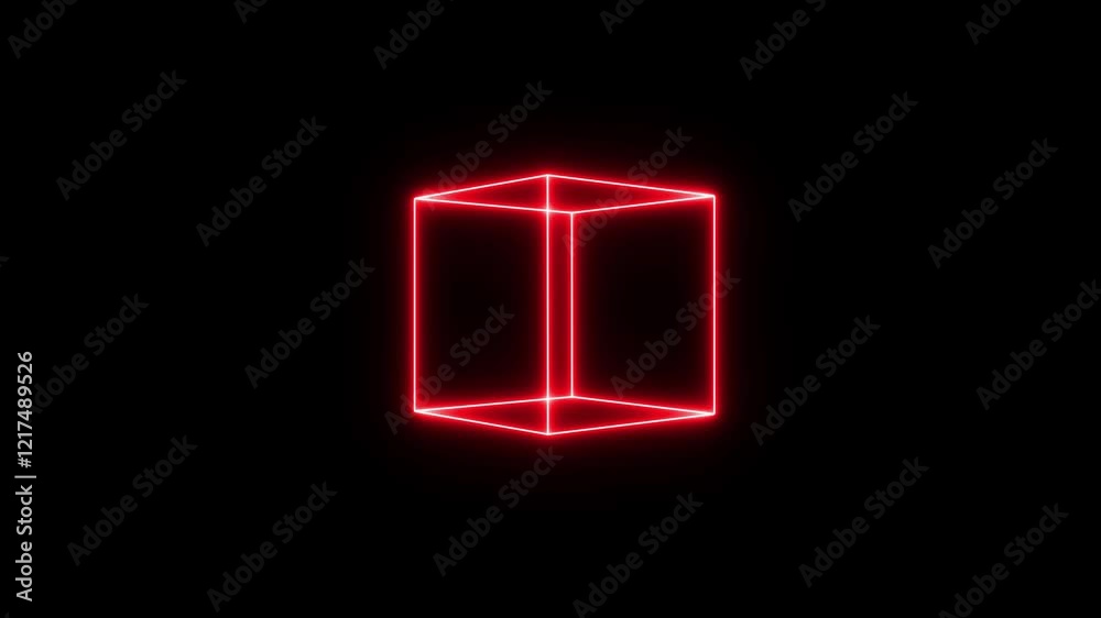 Geometric portal neon glowing square box icon animated. animation of virtual neon light glowing cube icon Geometric portal neon glowing square box icon animated. animation of virtual neon light glowing cube icon