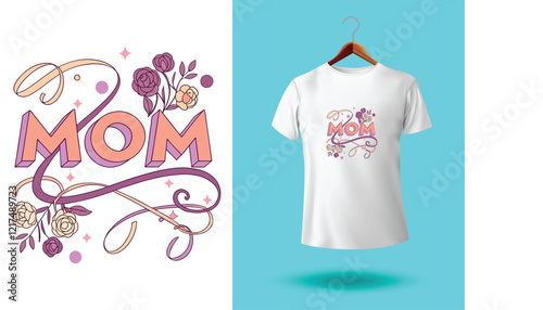 Mom t-shirt design Mother day t-shirts design, for Hand drawn lettering phrase. Modern calligraphy t shirt design. best selling typography creative custom Women's Day t shirt design. mom t shirt photo