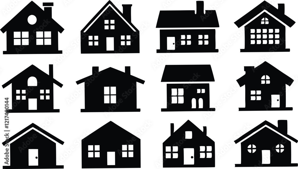 black silhouette of House icon set,Home silhouette set black silhouette of House icon set,Home silhouette set