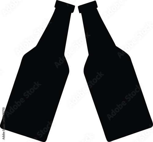 Cheers  beer bottles silhouette simple flat vector