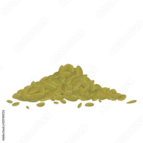 Fennel seeds in flat design. Spice cooking ingredient, scented condiment. Vector illustration isolated.