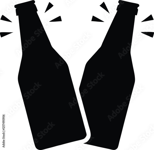 Cheers  beer bottles silhouette simple flat vector