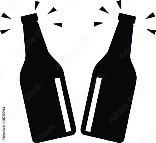 Cheers  beer bottles silhouette simple flat vector