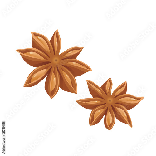 Star anise in flat design. Spice for cooking and baking, scented condiment. Vector illustration isolated.
